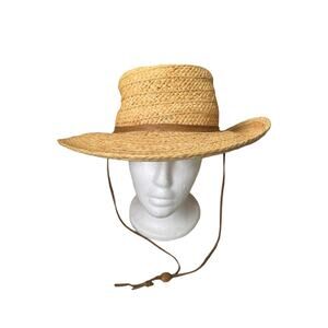 Vintage SUMMER CLUB AUSTRALIA Straw Hat Size Small Adult Leather Cord Outback